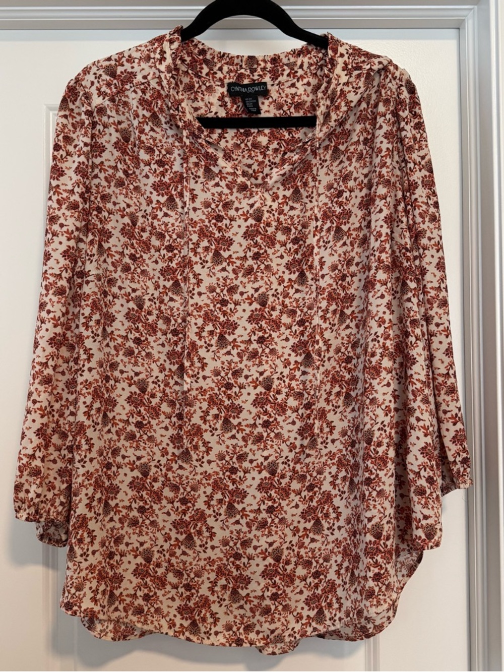 Cynthia Rowley Cream Blouse with Rust Floral Print